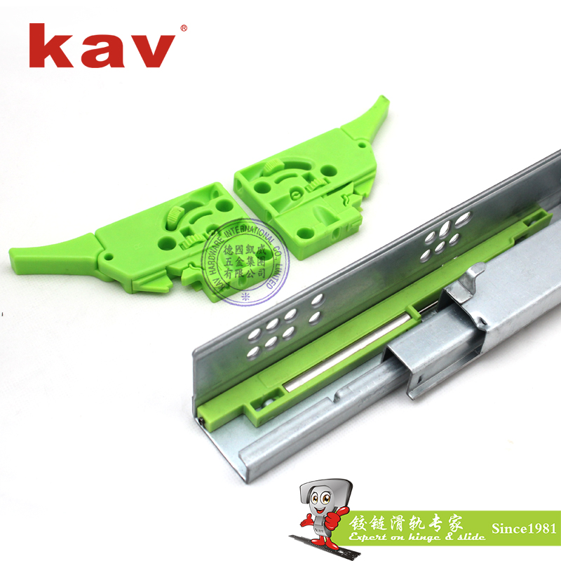 三节隐藏式阻尼抽屉滑轨 铁缸 带三维调节把手 663BLHI-D-4