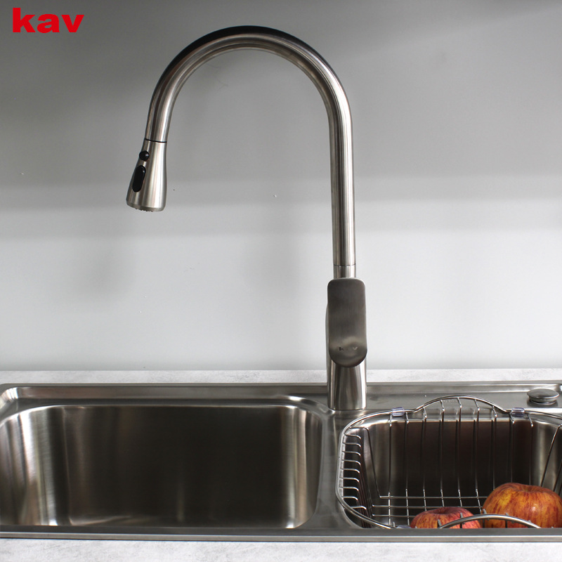 kav抽拉式冷热水龙头厨房伸缩可旋转洗衣台洗碗池水槽家用水龙头